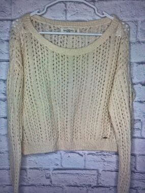 Abercrombie & Fitch Openwork Scoop-Neck Sweater in Cream